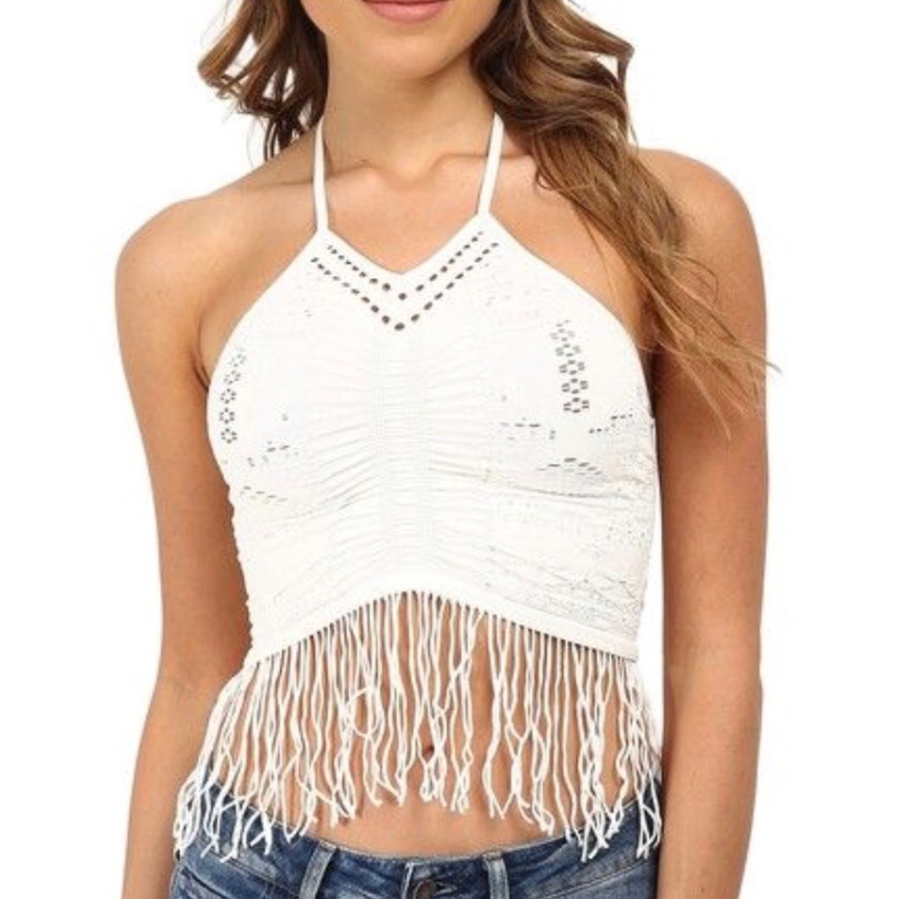 Free People Bella Coachella Fringe Halter Top XS/S
